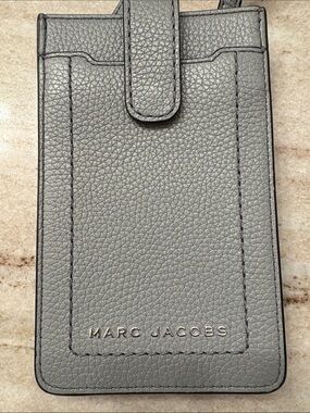 Marc Jacobs Pebbled Gray Leather Card & Phone Sleeve with Snap